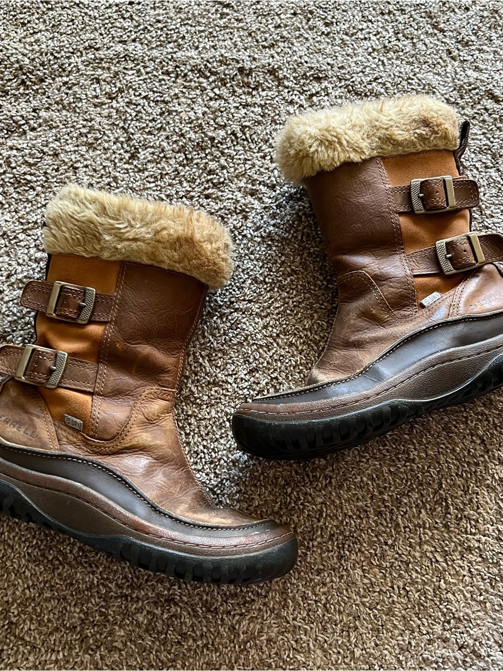 Merrell Brown Leather & Suede Faux-Fur Trim Winter Boots